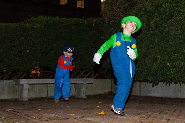 Four-year-old best friends Colton Hackett (right) and Sean Nazzaro dressed up as Mario and Luigi.