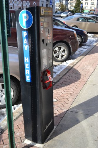 Don’t worry, if he found any change in this parking meter, he would have put it in a super tiny Salvation Army basket.