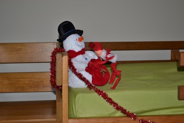 He wouldn’t tell us what he found in this snowman’s bag on a bunk bed at Endicott Furniture.