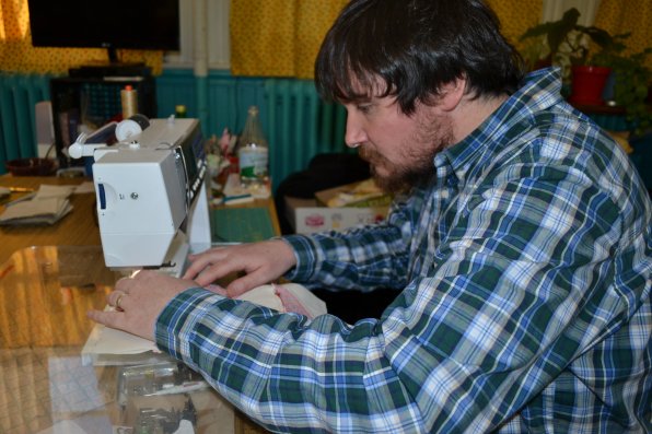 It didn’t take long for Tim to master the use of a sewing machine or at least pretend to know what he was doing.