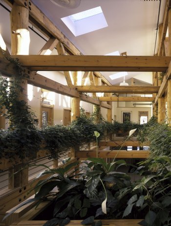 <strong>The Society for the Protection of New Hampshire Forests</strong></p><p>The French Wing, built in 2000, was the first Gold Level LEED certified building in New England, and for good reason – water from the sinks and shower is collected in a tank that cycles it back through small pipes to the plants hanging in the wing. The runoff from THAT water is then collected in another tank and routed outside to water flower beds. That’s three uses for every gallon of water! Plus, the entire wing uses only about 22 to 25 gallons per day, or roughly one per employee in the location.