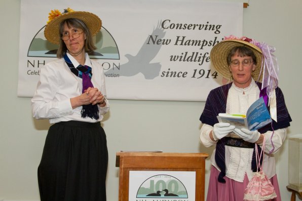 The evening wouldn’t have been complete without some historical perspective. Ruth Smith (left) as Harriet Hemenway and Senior Biologist Becky Suomala (right) as Minna Hall.