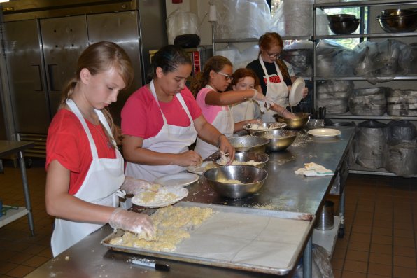 It was a coconut chicken breading assembly line during the last day of class.