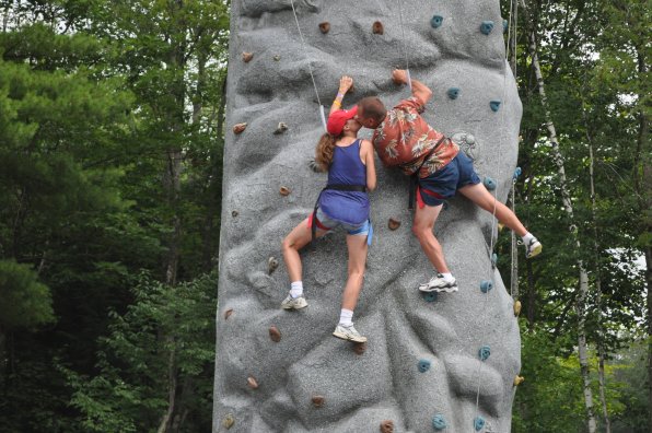 Michelle Murphy and David Emmons make a love connection while climbing up the rock wall. For the record, Emmons’s version of the story has him beating Murphy to the top and winning a bet.