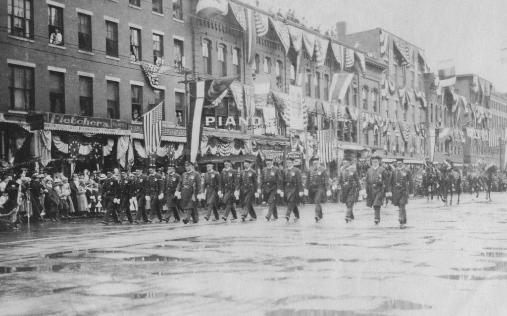 In this photo from reader Earl Burroughs, we see the Concord police marching down Main Street during a parade circa that time there was a piano store downtown. It was a parade that would live on in infamy for its role in contributing to the rest of the nation’s great bunting shortage of the early 1900s.