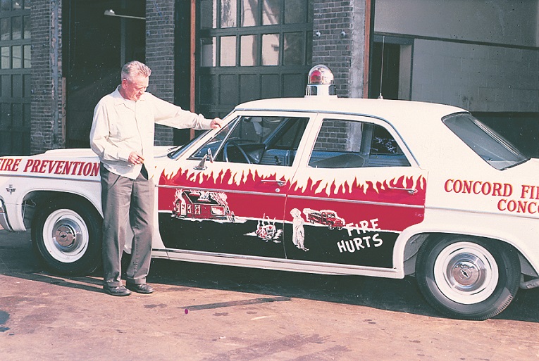 Reader Clayton Higgins dropped this gem by the Insider office. That sweet paint job is a reproduction of the cover of a ‘Fire Engineering’ issue from 1967 done by John Forrestal, which Fire Chief Earl Giles received permission to use on a car in the fire prevention unit. Good thing Forrestal hadn’t recreated a ‘Tiger Beat’ cover.