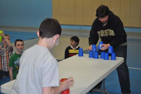 im goes toe-to-toe with Tyler Carrier in a cup stacking duel, and loses handily.