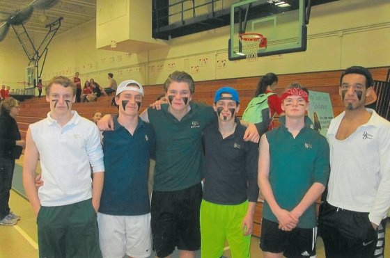 The Bishop Brady dodgeball team of juniors Sam Olson, J.P. Nemcovich, Martin Hecka, Tom MacMullin and Joe Bell rocked some pretty intimidating eye black while competing in the second annual Dodging Homelessness High School Tournament at Southern New Hampshire University.
