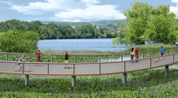 A computer generated look at what the proposed boardwalk would look like connecting the Merrimack River Greenway Trail and Terrill Park.