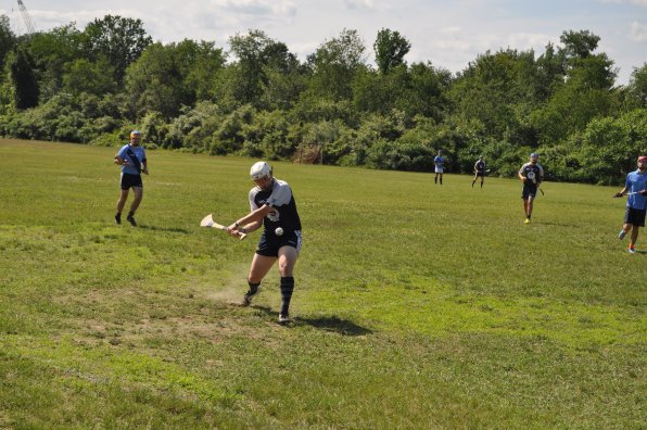 The Barley House Wolves had their hurling home opener at Amoskeag Beverages in Bow on Saturday afternoon, and hurl they did! They defeated a visiting team from Hartford, and if we understood how the scoring went in hurling, we’d totally put the final score here. It was a perfect day for some good action, though, and there was plenty of opening-day pageantry – the teams walked onto the field to the sound of bagpipes and the first ball was thrown out by Mayor Jim Bouley.