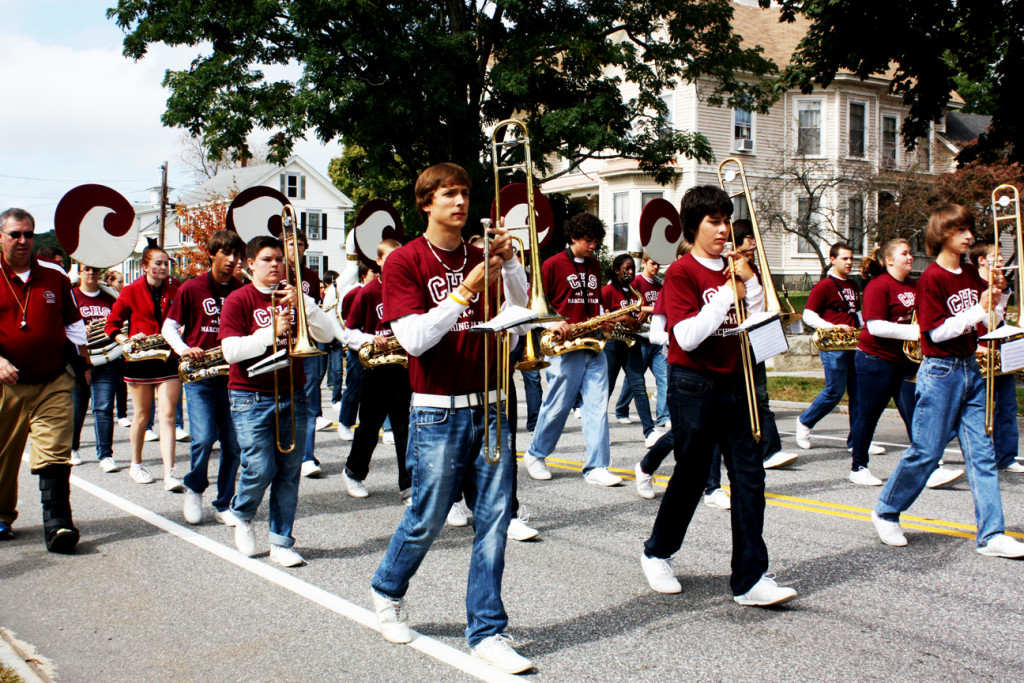 The Concord High School marching band parades down Pleasant Street during homecoming.