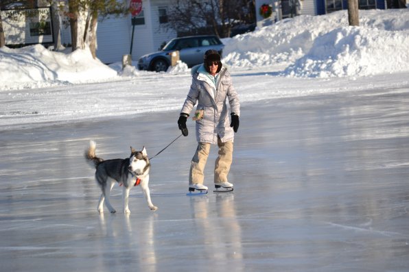 Catherine Ruddy and her one-year-old Siberian Husky, Cozmo, take a couple laps around the White Park pond last week.