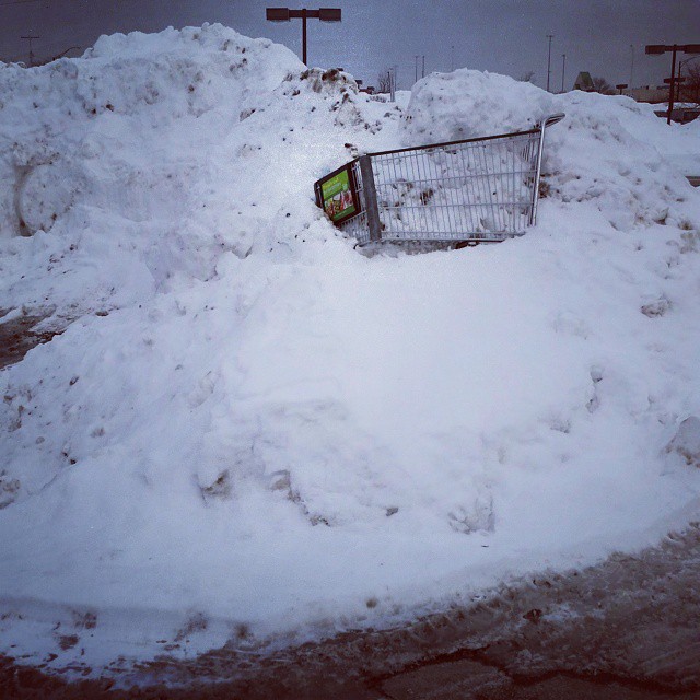 This picture from Instagram user @hayleymccartire is a pretty solid illustration of a simple economics lesson: Supply has clearly surpassed demand for the snow shopping demographic. So much so that entire carts are being abandoned, mid-quest!