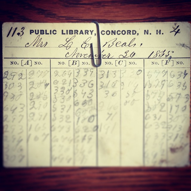 Here at the ‘Insider,’ we like relics from Concord’s past. That’s why we stop by the downtown Franklin Pierce statue every Thursday to share a sandwich with him. And it’s also why we love this, a picture of a Concord library card from 1865. Who knew they even had books back then? Thanks to the fine folks at @concordnhlibrary for sharing the picture, and thanks to this reader from the past for checking out so many books back in the day. He or she certainly appears to be well-read in books that can be categorized by three digit numbers. We want to see your Instagram photos, too – just tag us with #concordinsider when you post!