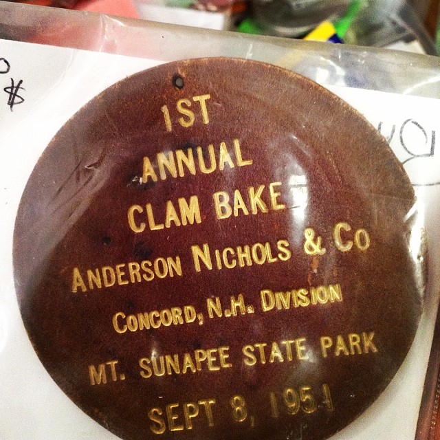 This button is cute as a button, and it also depicts a celebrated time in our past when clam bakes were large enough for a town like Concord to have its own division, apparently. We weren’t at the first annual shindig, but we’re going to go ahead and assume Anderson, Nichols & Co. represented as only they knew how. Thanks to Instagram user @ giilbo96 for the nostalgic photo.