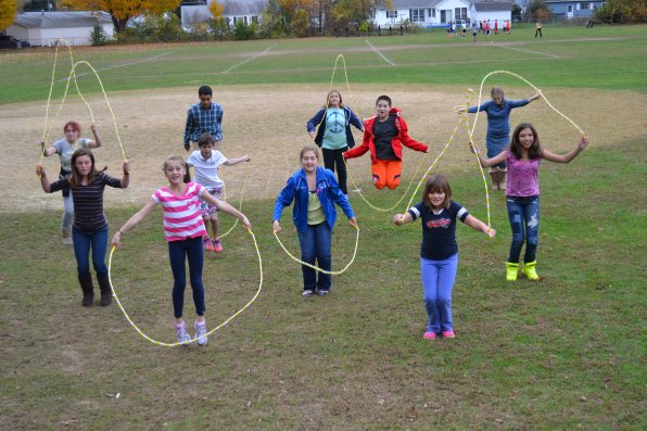 The Student Ambassadors show off their jump rope skills and hope the children of Fort Peck can learn some when sixth grader Emilee Mills (front left) brings the toy to the reservation in December.