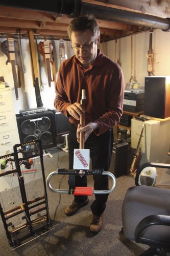 David Kontak shows us his "amplified spring," one of the experimental instruments he'll be performing with on Friday.