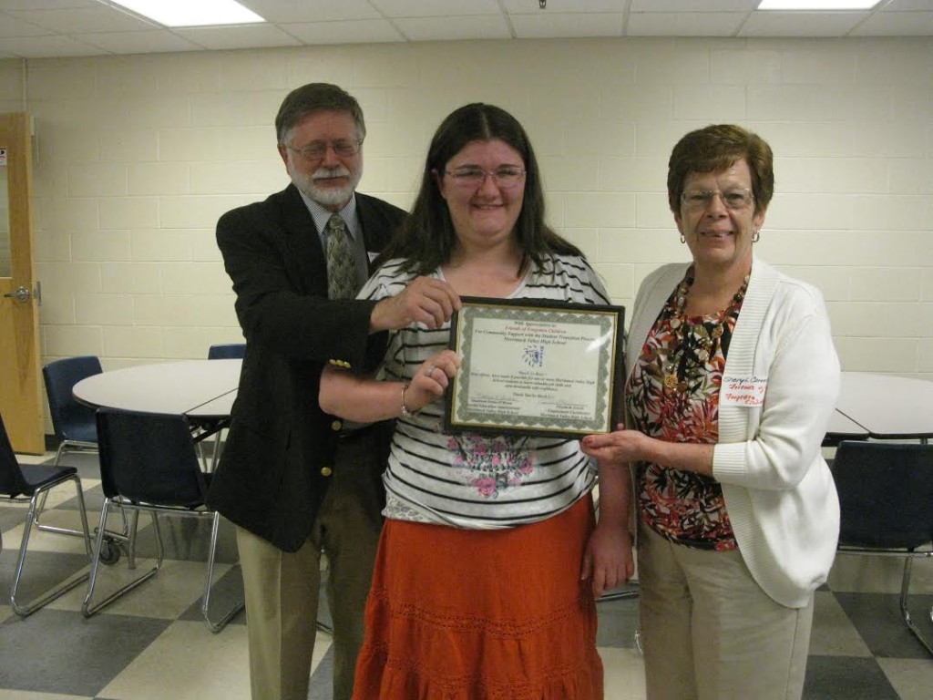 Merrimack Valley student Danielle Decicco holds a certificate presented to Sherryl Correllus and Durwood Sargent of Friends of Forgotten Children, where Decicco is a volunteer through MVHS. And no, she doesn’t have three hands, though that is a pretty sweet optical illusion. Representatives of local businesses and area agencies that host work sites for students in transition attended an appreciation event at MV on May 20. Students transitioning into adulthood gain work experience, invaluable self-confidence and life skills at these sites. The following Concord-area locations provided work sites this year: Friends of Forgotten Children, Hannaford Supermarkets, Havenwood-Heritage Heights, Merrimack County Nursing Home, Murray’s Farms Greenhouses, MVHS Food Service, NH Audubon McLane Center, Osborne’s Agway, Painted Blessings Ranch, Pleasant View Center, Robert’s Greenhouses, Merrimack Valley-Concord SPCA, United Church of Penacook, Women Infants and Children Program. Please contact Elizabeth Jewell at 753-1427, ejewell@mv.k12.nh.us, if you have any questions or are interested in hosting a work site in the future.
