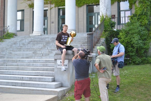 The NBA Entertainment crew chats with Matt outside of Concord high (we asked way more hard-hitting questions).