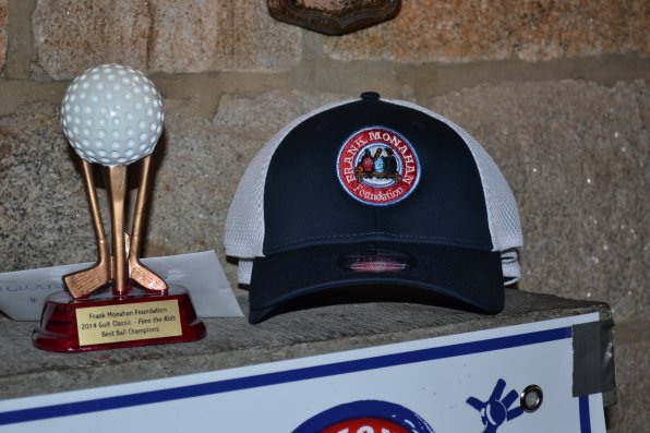 Some Monahan Foundation swag and a neat trophy.