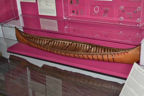 Scale model birchbark canoe.