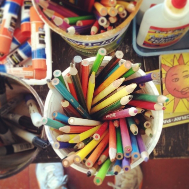 We took some Instagram photos when we visited Kimball-Jenkins for art camp in July, and – spoiler alert – this is one of them. We would have used these pencils to create a magical art project if we were able to a) draw intelligible shapes and b) color within the lines. Unfortunately, all we can really do is c) take pictures of art supplies.