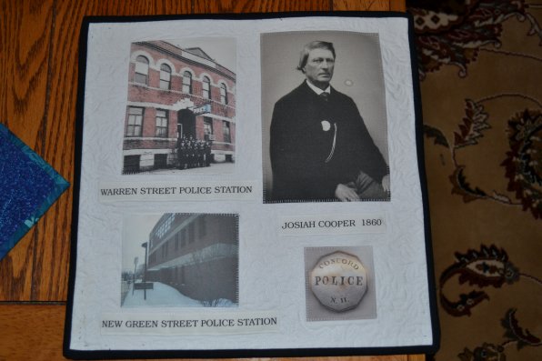 Beverley MacGown made this quilt in honor of the Concord Police Department and her great-great-great-grandfather pictured above. It will be on display as part of the Concord 250 exhibit at this weekend’s show at NHTI.