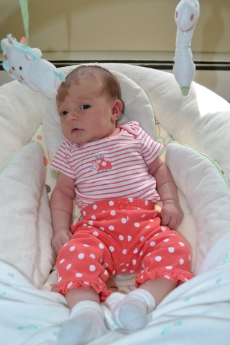 Sophie looking all cute in her polka dot pants. This was right before she gave Tim an itemized list of ways to improve the Insider.