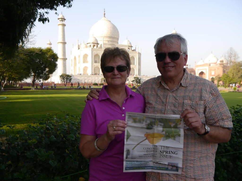 What’s cooler than the Taj Mahal? This newspaper, that’s what. At least according to Val Zanchuk and Norma Milne, who toured the Golden Triangle in India in March. That’s them in front of the Taj Mahal, but, as Val tells it, “the real attraction was the Insider. Everyone wanted to know, ‘where does that come from?’ From fantastic Concord, New Hampshire, was our answer!” Preach, Val.