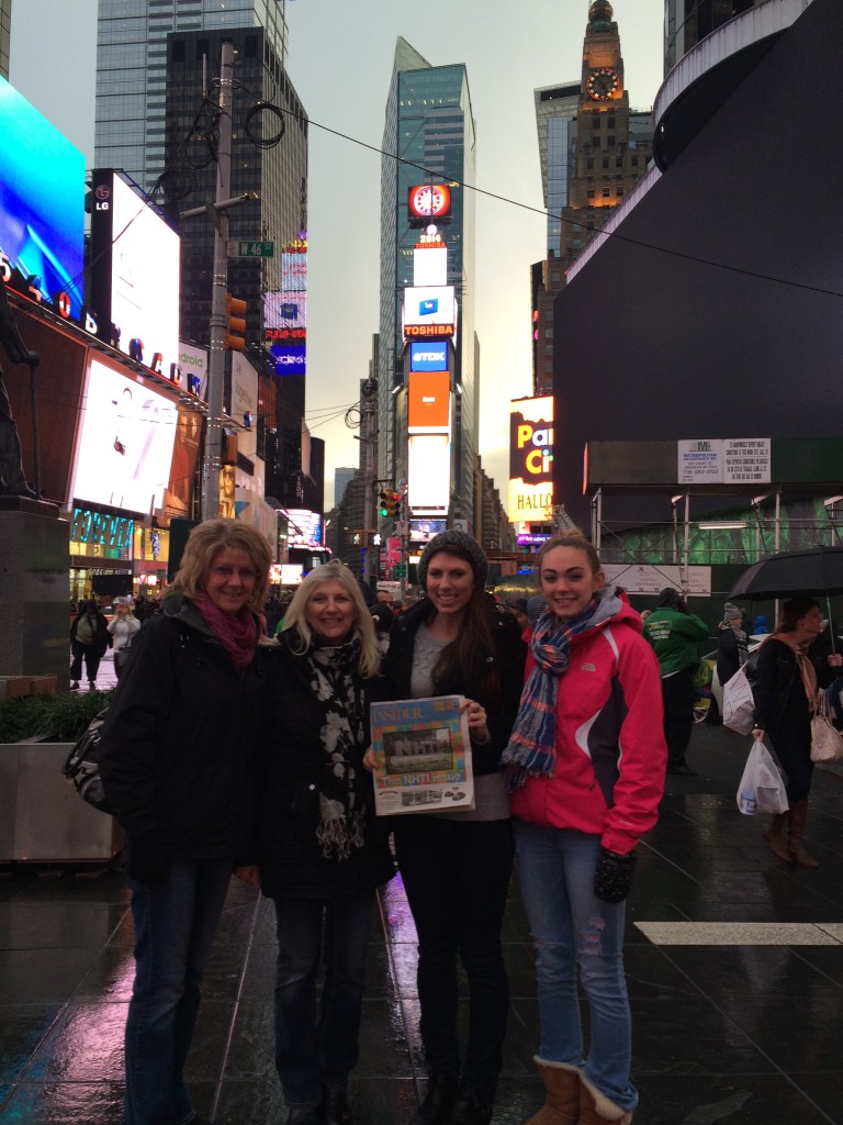 Karen Collins Riendeau, Sandi Collins Duval, Heather Duval and Kacie Riendeau brought the Insider on a girls weekend to New York City. We’ve always wanted to go on one of those! Here’s everyone in Times Square.