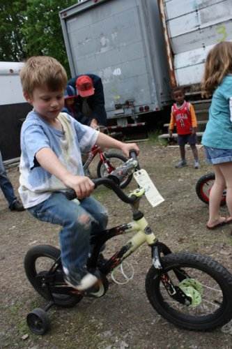 Five-year-old Oscar Lax of Concord prepares for a test drive.