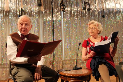 Harriet Caton and Warren Geissinger play Dagwood and Blondie in the sketch "The Secret Notebook."