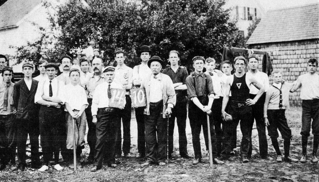 Faithful reader Earl Burroughs sent us this photo of several teams from the first ever twilight softball league in the United States in July of 1908. Good to know that even back then, there was always at least one dude willing to subscribe to the “sun’s out, guns out” mantra. Sweet tank, fourth dude from the right! Fun fact: softball uniforms in 1908 were apparently the same uniforms worn to work. And everything else.