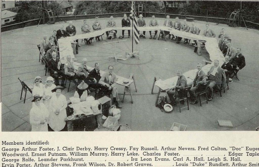 Reader Earl Burroughs sent us in this picture of the Rotary Club of Concord meeting on the roof of the gas tank on South Main Street all the way back in 1925. Looking downright heptagonal!