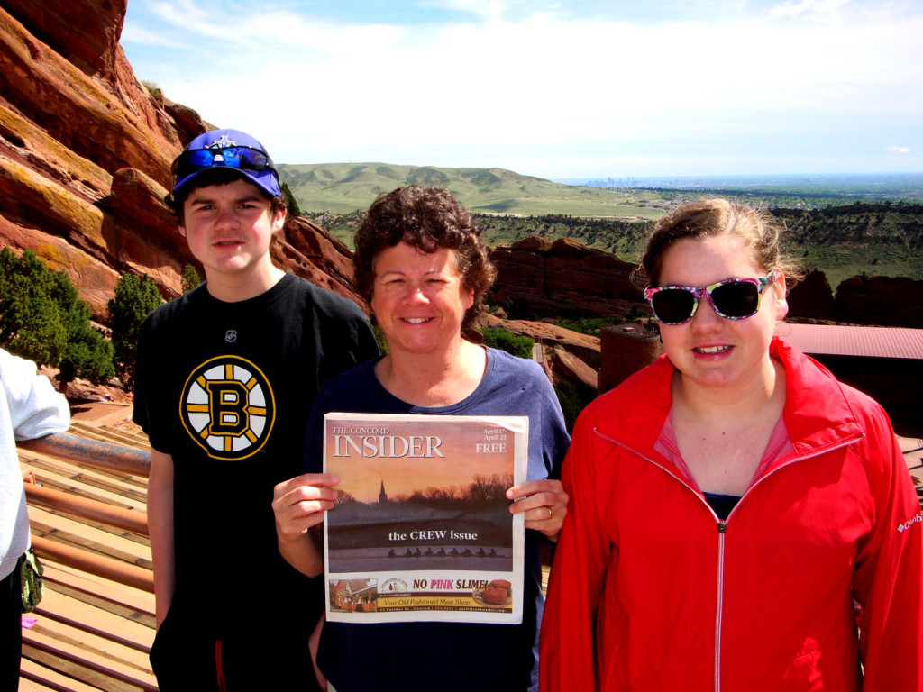 Evan, Susan and Emily Hewey recently traveled to Colorado, and they brought the Insider with them. Here they are at Red Rocks Amphitheater – don’t get too close to The Edge!