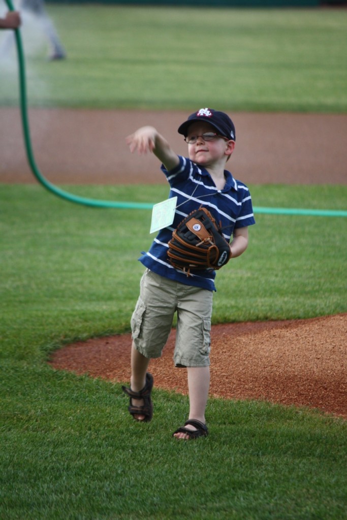 We first met Aidan Lamothe last fall, when he turned his fifth birthday party into a food drive for the Capital Region Food Program. Well, that community spirit didn’t go unnoticed – Aidan was recently nominated as a Bellwether Community Champion and got to throw out the first pitch at a New Hampshire Fisher Cats game. Give ’em the heater!