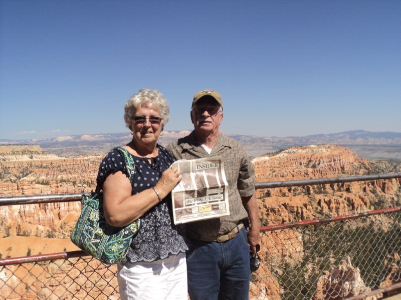 Ray and Nancy Lucier (pictured) and Bob and Sherrie Berube took the Insider with them on a co-golden anniversary trip to several western national parks. Here they are at Bryce Canyon National Park in Utah.  Between both couples, that’s 200 years of marriage experience! We bet they still can’t decide who gets the television remote, though. If you take the Insider with you on a trip, golden or otherwise, send us pictures at news@theconcordinsider.com  and we will print them here. Thanks a bundle, readers!