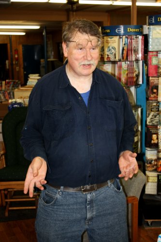 Liberty Books owner Jim Dodson gets animated.