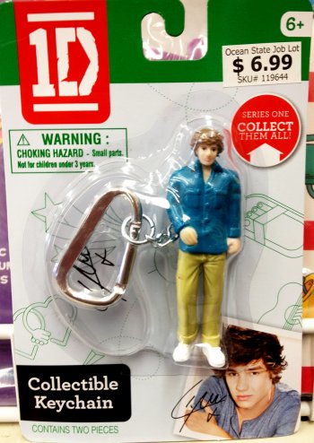 A One Direction keychain: Because who needs a keychain more than a tween? Not someone who would actually be old enough to drive, certainly! This will go great in our collection case of “One Directables.”