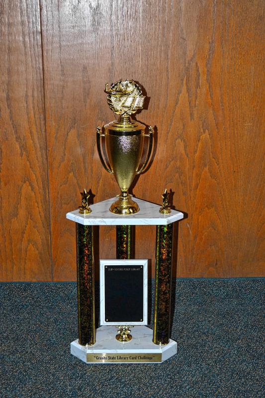 The library card challenge championship trophy. (TIM GOODWIN / Insider staff) - 
