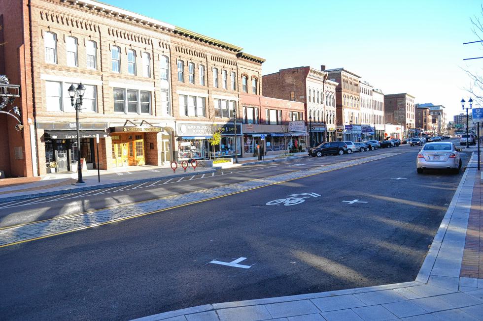 There’s that bike lane we mentioned. And look, parallel parking. Our guess is that most people will just avoid parking on this side of the street. (TIM GOODWIN / Insider staff) -