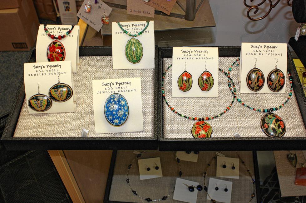Suzy's Pysanky egg shell jewelry is made out of painted egg shells, and the work is done right here in the Granite State. (JON BODELL / Insider staff) - 
