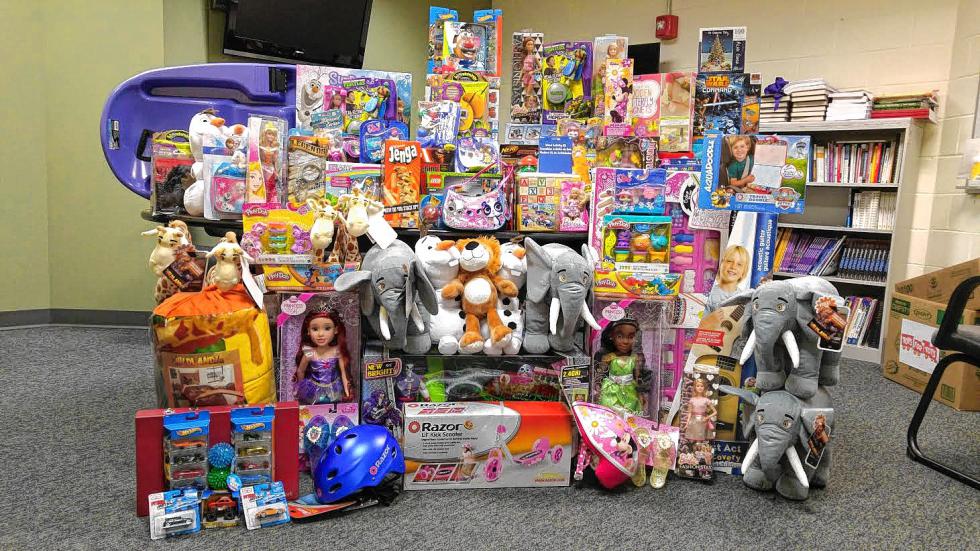 Look at this gigantic pile of toys collected by the students at the Concord Regional Technical Center for Toys for Tots. (Courtesy photo) -