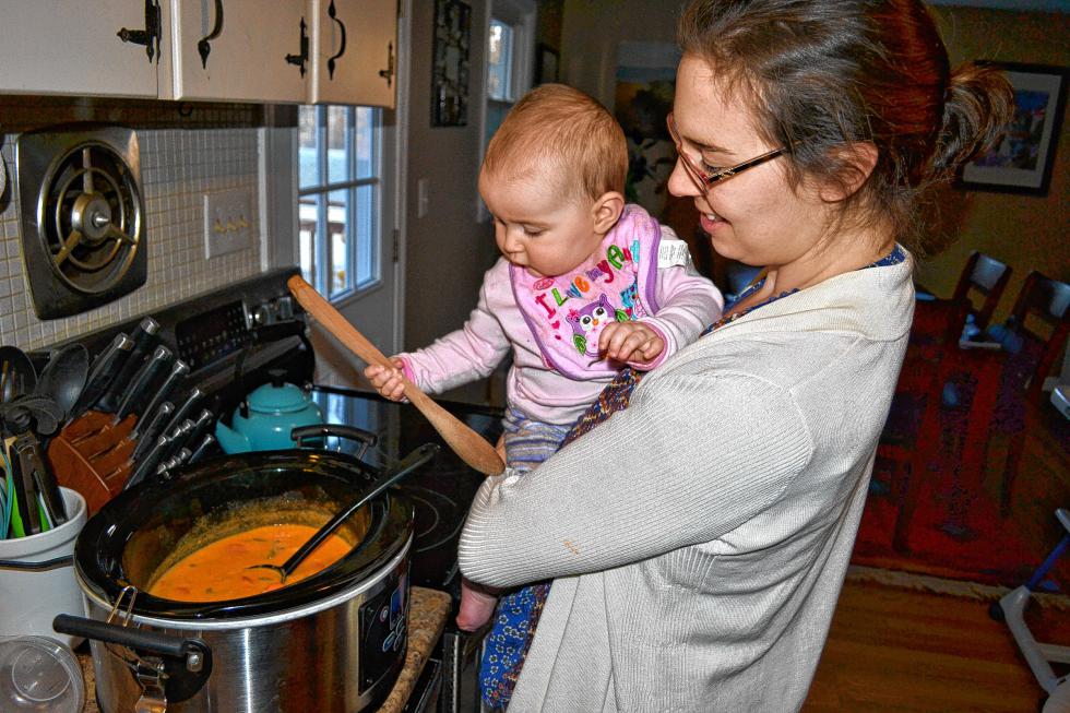 Tim’s daughter Sophie and wife, Mary, were crucial to the success of his buffalo chicken soup. (TIM GOODWIN / Insider staff) - 
