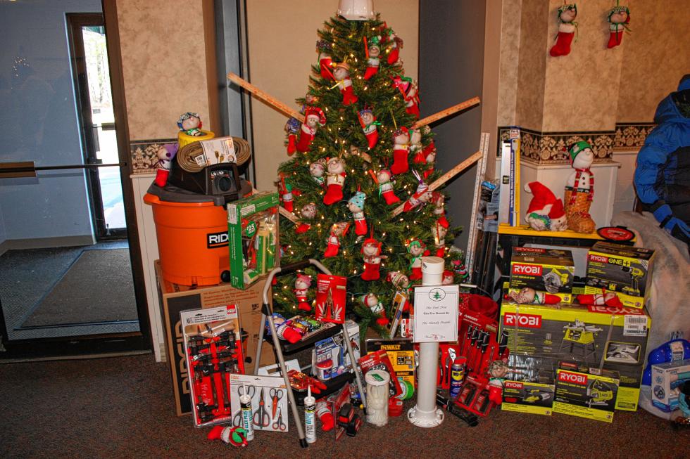 The ever popular and highly coveted Tool Tree, donated by The Handy People, will certainly attract a lot of attention. You can score a set of Ryobi power tools, Husky screwdrivers, a Rigid shop vac and much more. (JON BODELL / Insider staff) - 
