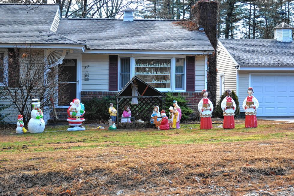 6. We know the lights and decorations issue was last week, but we couldn’t pass up this display in the front yard of a Bow resident, who lives off a main road that is also named after the town in which it lies. - 
