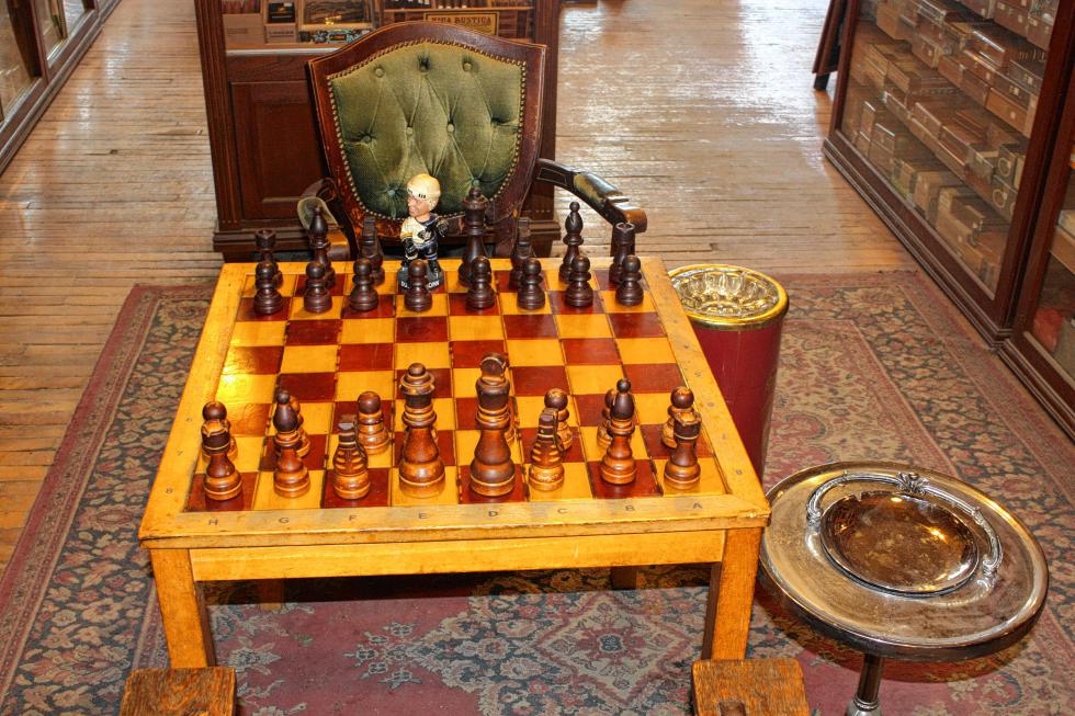Castro's recently added this fancy wooden chess set. Don't mind the hockey bobblehead standing in as a king. (JON BODELL / Insider staff) -