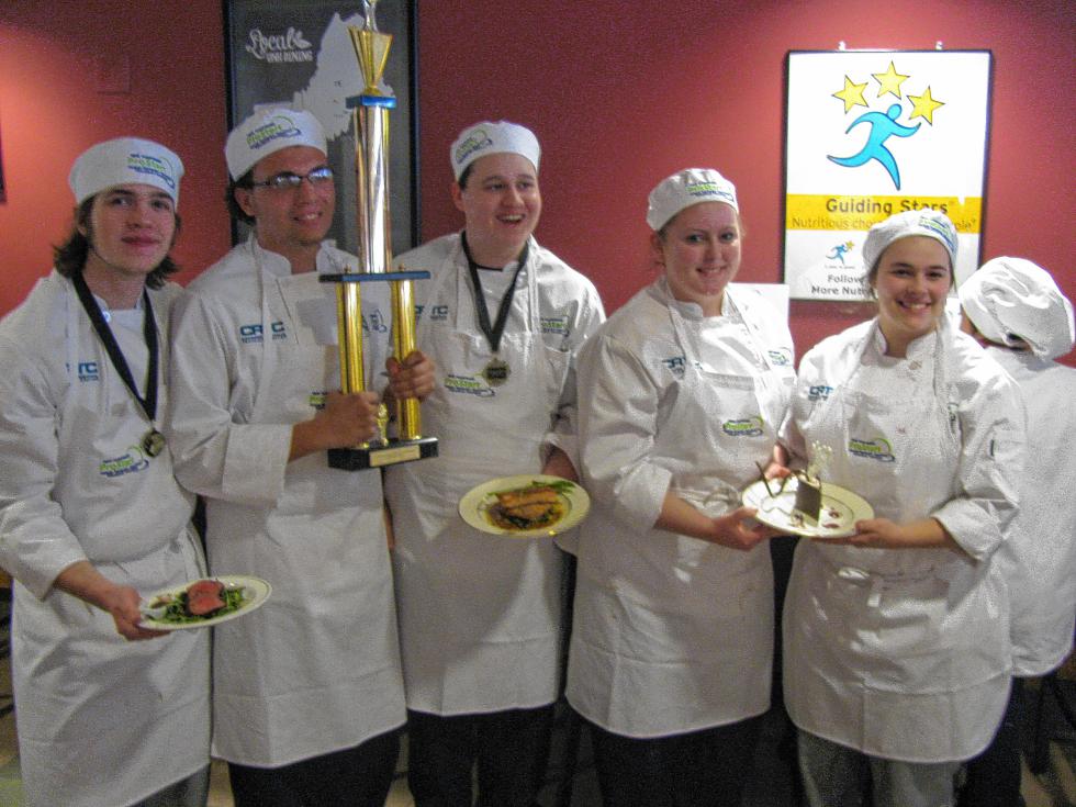 The team of Chase Haines, Anthony Costello, Brandon Diaz, Megan Fraser and Katherine Killam has its sights set on nationals after winning the New Hampshire ProStart cooking competition. (Courtesy photo) -