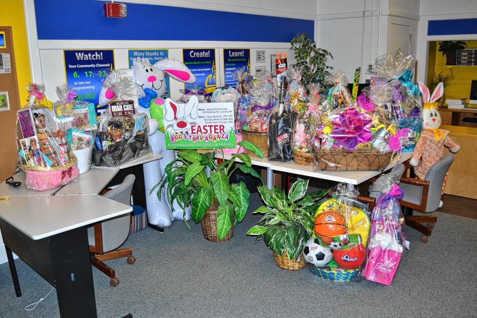 Just look at all those baskets you can win at this year’s Easter Eggstravaganza. And that’s only a small portion of the ones that will be on display this weekend at the Bektash Shrine Center. (TIM GOODWIN / Insider staff) -