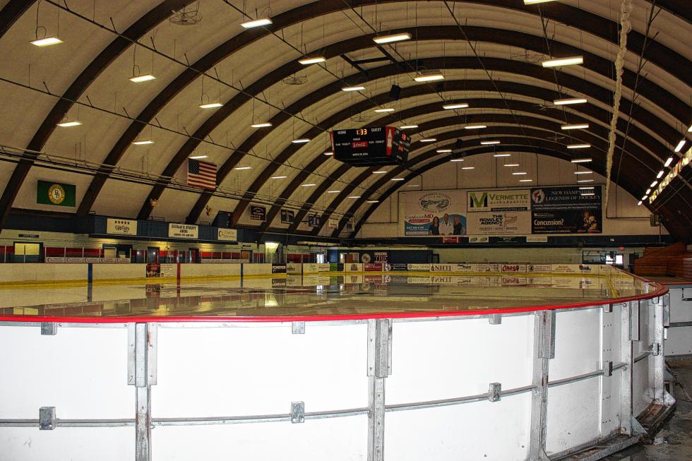 The ice rink at Everett Arena, sans glass boards and netting. (JON BODELL / Insider staff) -